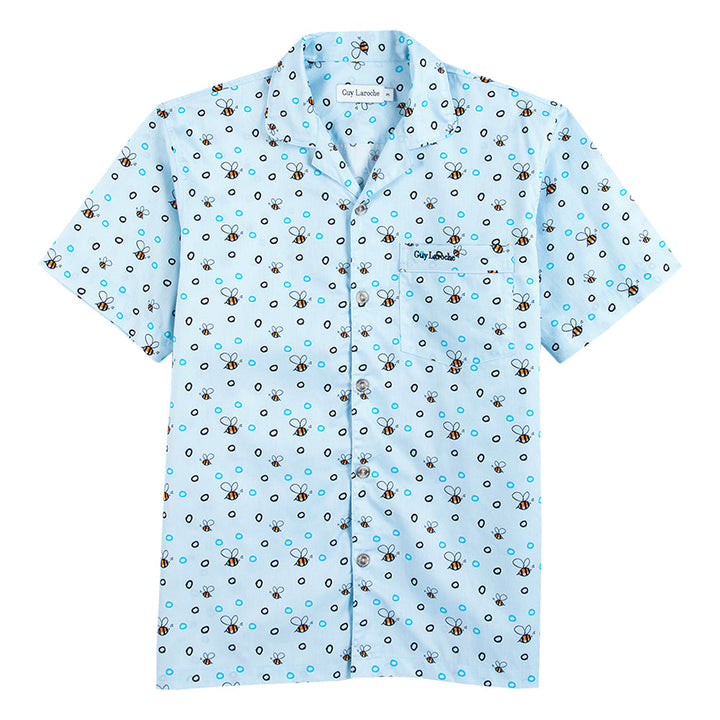 Guy Laroche ชุดนอน (แขนสั้น ขายาว) ลายพิมพ์ Cotton 100% สีฟ้า Guy Laroche
