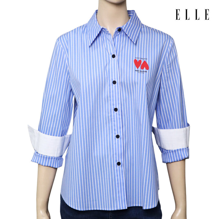 ELLE เสื้อเชิ๊ตผ้า COTTON/NYLON/SPANDEX ลายริ้ว แขนยาว ทรง BASIC รุ่น W3B337 ICCSHOPPING