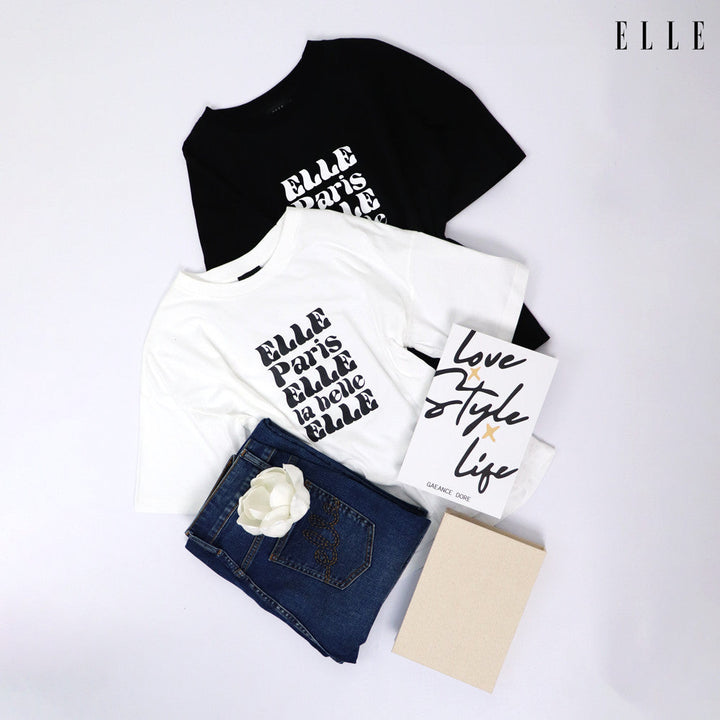 ELLE เสื้อยืด T-SHIRT ผ้า COTTON แขนสั้น ทรง CROP สกรีนลายกราฟฟิค รุ่น W3K702 ICCSHOPPING
