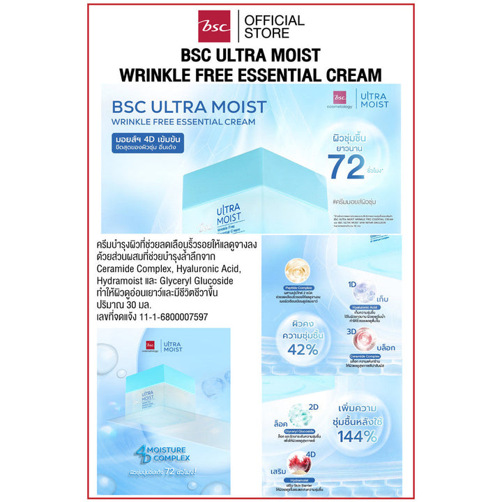 1 แถม 1 BSC ULTRA MOIST WRINKLE FREE ESSENTIAL CREAM บีเอสซี อัลตร้า มอยส์ ริงเคิล ฟรี เอสเซนเชียล ครีม ครีมบำรุงผิว ICCSHOPPING