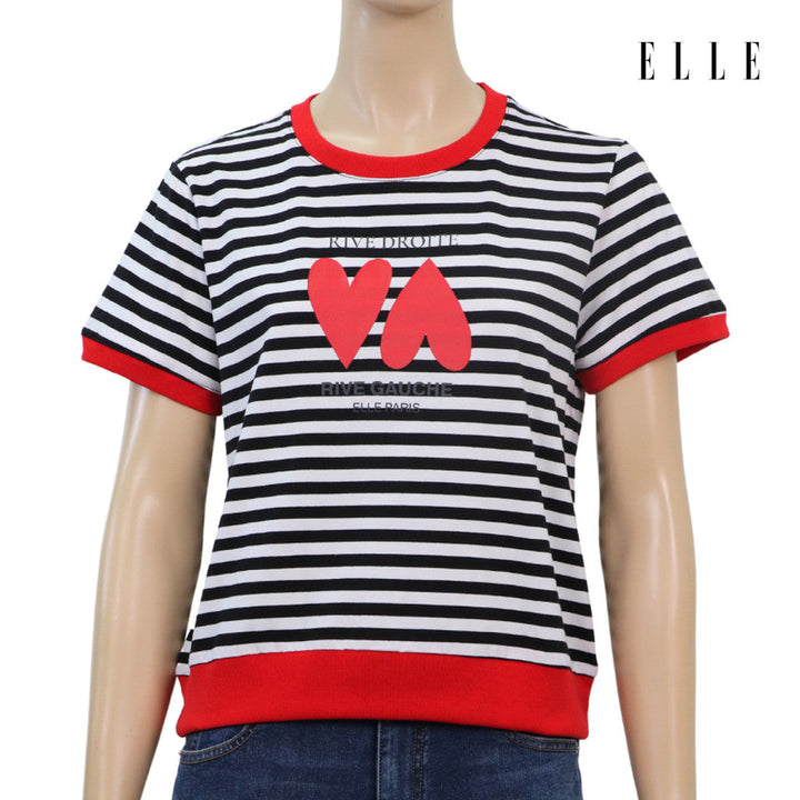 ELLE เสื้อยืด T-SHIRT ผ้า COTTON/SPANDEX ลายริ้ว แขนสั้น ทรง BASIC สกรีนลายกราฟฟิค รุ่น W3K699 ICCSHOPPING