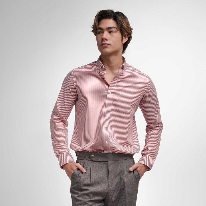 era-won Premium Quality เสื้อเชิ้ต คอปก Dress shirt Regular Shirt แขนยาว สี Red Teen era-won