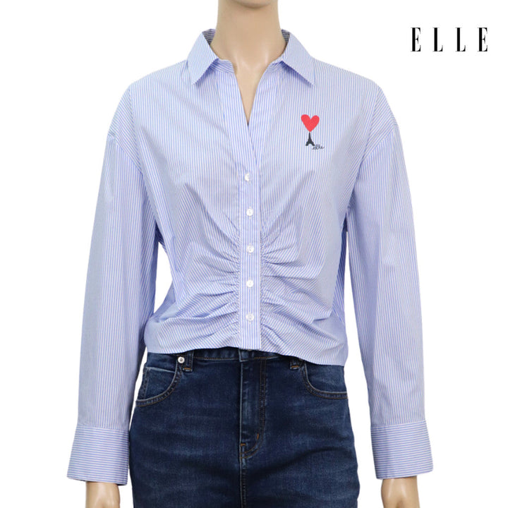 ELLE เสื้อเชิ๊ตผ้า COTTON/NYLON/SPANDEX ลายริ้ว แขนยาว ทรง CROP รุ่น W3B338 ICCSHOPPING