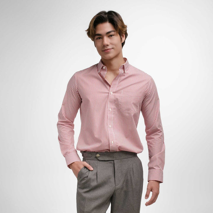 era-won Premium Quality เสื้อเชิ้ต คอปก Dress shirt Regular Shirt แขนยาว สี Red Teen era-won