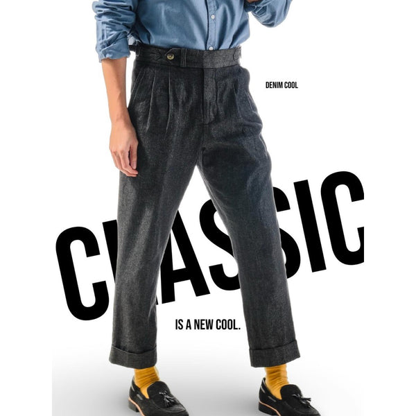 era-won DOUBLE BELTS TROUSERS DENIM ทรง Skinny Crop เอวสูง สี Denim cool,Black