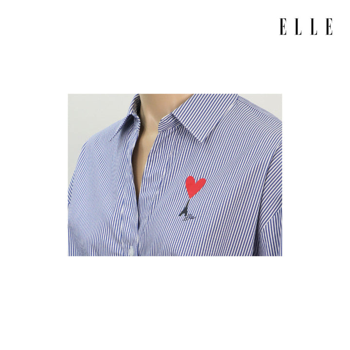 ELLE เสื้อเชิ๊ตผ้า COTTON/NYLON/SPANDEX ลายริ้ว แขนยาว ทรง CROP รุ่น W3B338 ICCSHOPPING