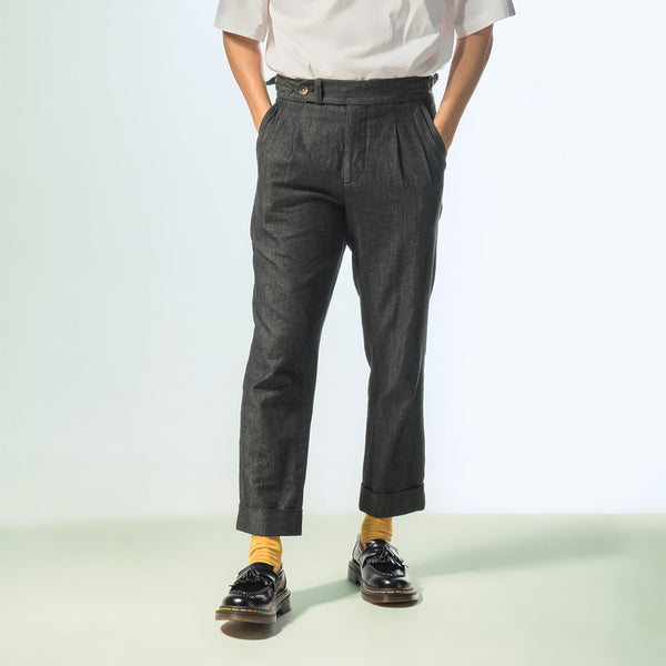 era-won DOUBLE BELTS TROUSERS DENIM ทรง Skinny Crop เอวสูง สี Denim cool,Black