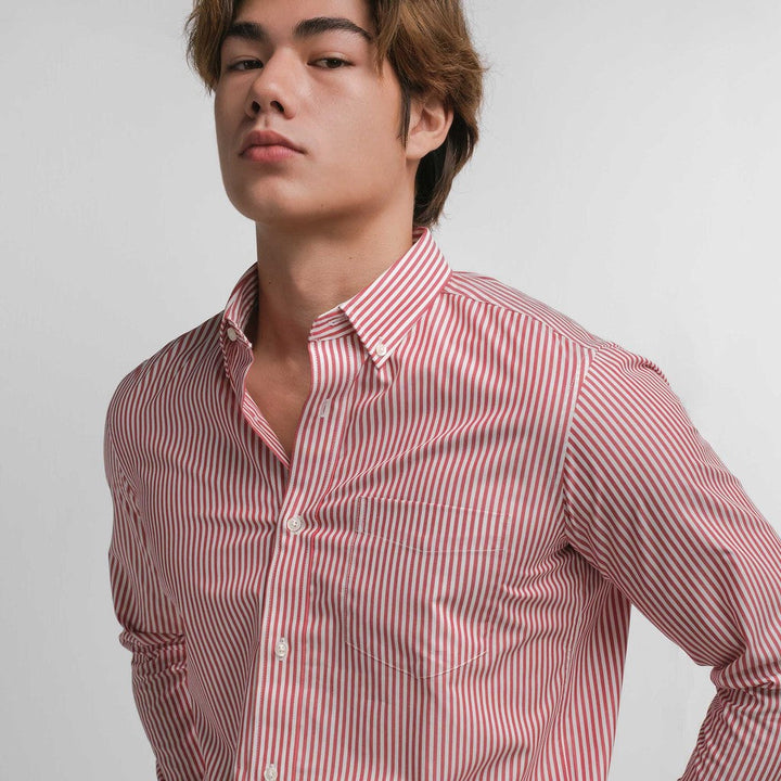era-won Premium Quality เสื้อเชิ้ต คอปก Dress shirt Regular Shirt แขนยาว สี Red Teen era-won