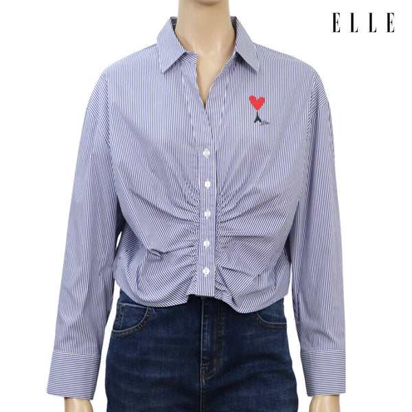 ELLE เสื้อเชิ๊ตผ้า COTTON/NYLON/SPANDEX ลายริ้ว แขนยาว ทรง CROP รุ่น W3B338 ICCSHOPPING