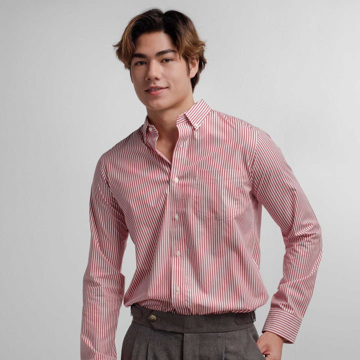 era-won Premium Quality เสื้อเชิ้ต คอปก Dress shirt Regular Shirt แขนยาว สี Red Teen era-won