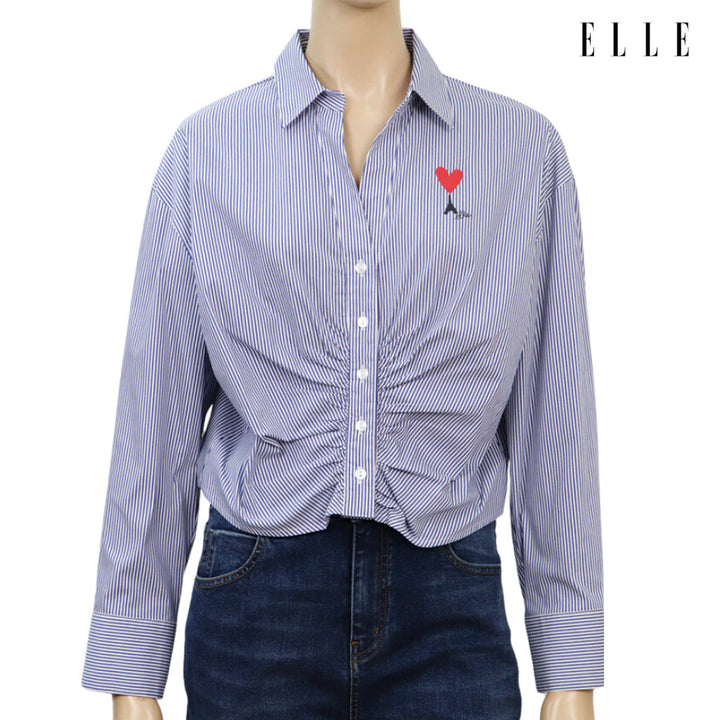 ELLE เสื้อเชิ๊ตผ้า COTTON/NYLON/SPANDEX ลายริ้ว แขนยาว ทรง CROP รุ่น W3B338 ICCSHOPPING