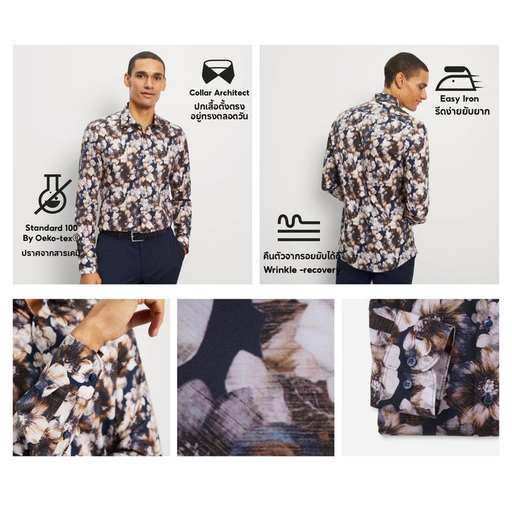 OLYMP Level Five Shirt เสื้อเชิ้ตชาย ลายพิมพ์ดอกไม้  ทรงพอดีตัว  รีดง่าย SPRI25 เสื้อเชิ้ตทำงาน ชุดทำงาน ICCSHOPPING