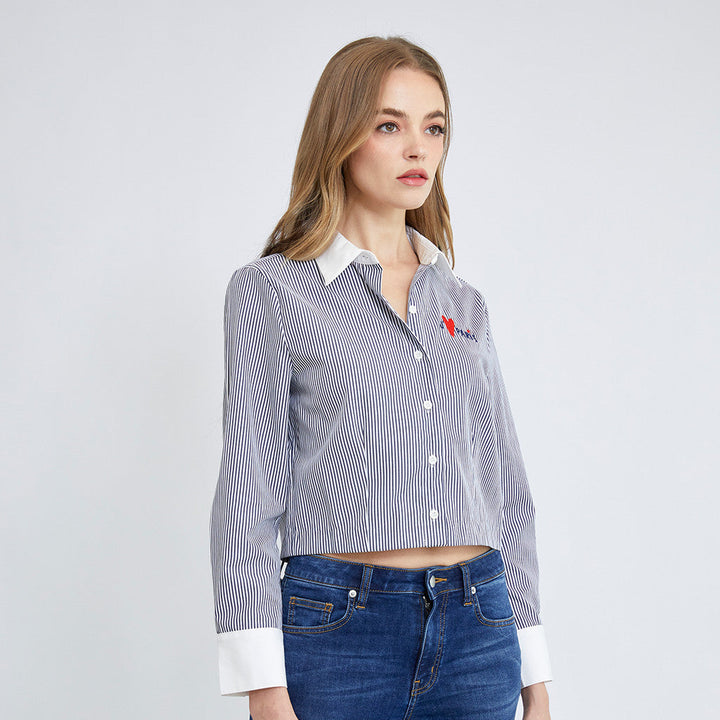 ELLE เสื้อเชิ๊ตสตรีผ้า COTTON YARNDYE แขนยาว ทรง Crop ปักโลโก้อก ELLE รุ่น W3B225 (มีให้เลือก2สี) ICCSHOPPING