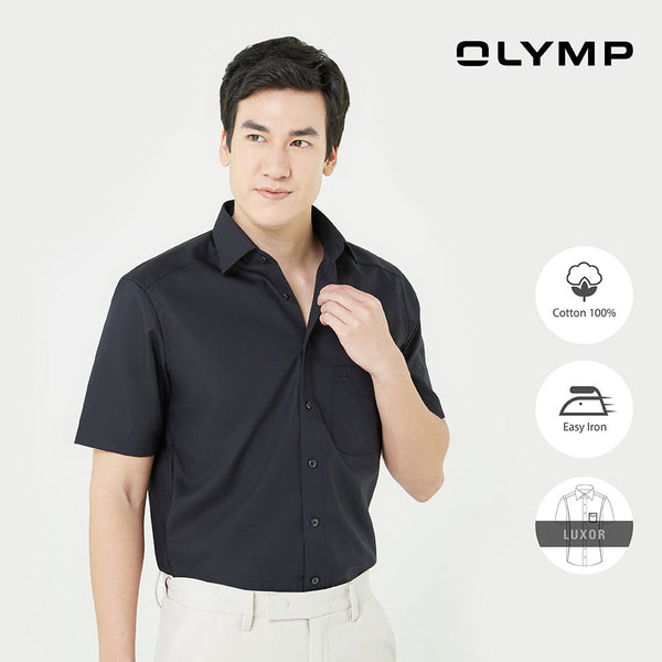 OLYMP LUXOR Shirt เสื้อเชิ้ตชาย แขนสั้น สีดำ ทรงหลวม ใส่สบาย รีดง่าย  NOSLGR ICCSHOPPING