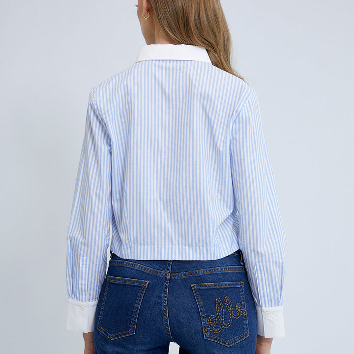 ELLE เสื้อเชิ๊ตสตรีผ้า COTTON YARNDYE แขนยาว ทรง Crop ปักโลโก้อก ELLE รุ่น W3B225 (มีให้เลือก2สี) ICCSHOPPING