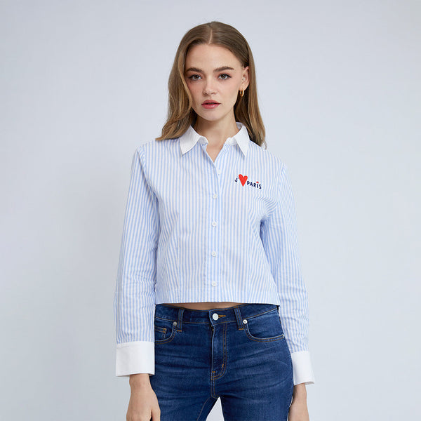 ELLE เสื้อเชิ๊ตสตรีผ้า COTTON YARNDYE แขนยาว ทรง Crop ปักโลโก้อก ELLE รุ่น W3B225 (มีให้เลือก2สี) ICCSHOPPING