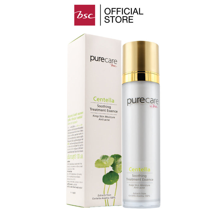 PURE CARE BSC CENTELLA SOOTHING TREATMENT ESSENCE 3 in 1 เอสเซ้นส์ เช็ด ตบ มาส์ก ผิวสวย สตรอง เนียนใส ในขวดเดียว  100ml. PURECARE BSC