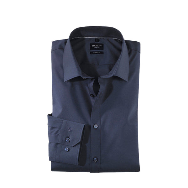 OLYMP No. Six Shirt เสื้อเชิ้ตชาย สีกรมท่า ผ้าเรียบ ทรงเข้ารูป ยืดหยุ่น รีดง่าย NOSLGR เสื้อทำงาน
