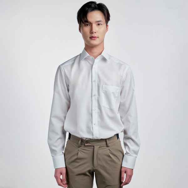 OLYMP LUXOR Shirt เสื้อเชิ้ตชาย สีขาว ผ้าเรียบ ทรงหลวม ใส่สบาย รีดง่าย  NOSLGR ชุดทำงาน