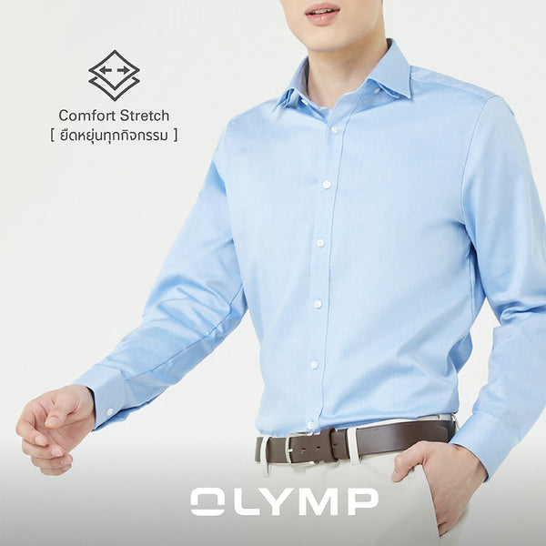 OLYMP Level Five Shirt เสื้อเชิ้ตชาย สีฟ้าเข้ม  ผ้าเท็กเจอร์ ทรงพอดีตัว ยืดหยุ่นได้ดี รีดง่าย  NOSLGR ICCSHOPPING
