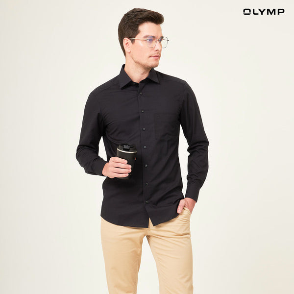 OLYMP LUXOR Shirt เสื้อเชิ้ตชาย  สีดำ ทรงหลวม  รีดง่าย  NOSLGR เสื้อเชิ้ตทำงาน ชุดทำงาน