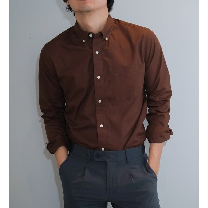 era-won เสื้อเชิ้ต ทรงปกติ Ultrafine Dresshirt แขนยาว สี Double Brown ICCSHOPPING