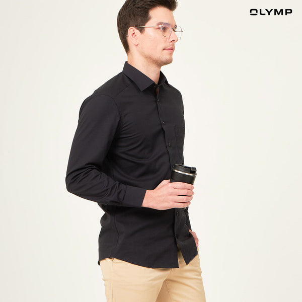 OLYMP LUXOR Shirt เสื้อเชิ้ตชาย  สีดำ ทรงหลวม  รีดง่าย  NOSLGR เสื้อเชิ้ตทำงาน ชุดทำงาน ICCSHOPPING