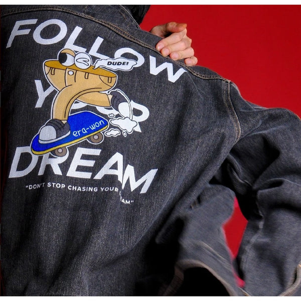 era-won เสื้อยีนส์ DENIM JACKET OVERSIZE ART TOY สี Black ICCSHOPPING