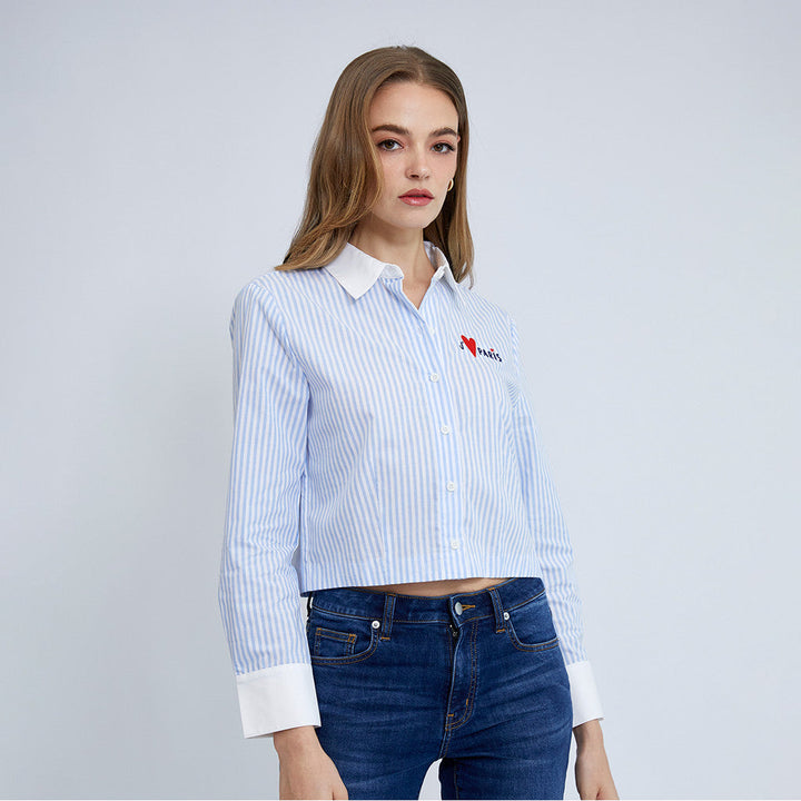 ELLE เสื้อเชิ๊ตสตรีผ้า COTTON YARNDYE แขนยาว ทรง Crop ปักโลโก้อก ELLE รุ่น W3B225 (มีให้เลือก2สี) ICCSHOPPING