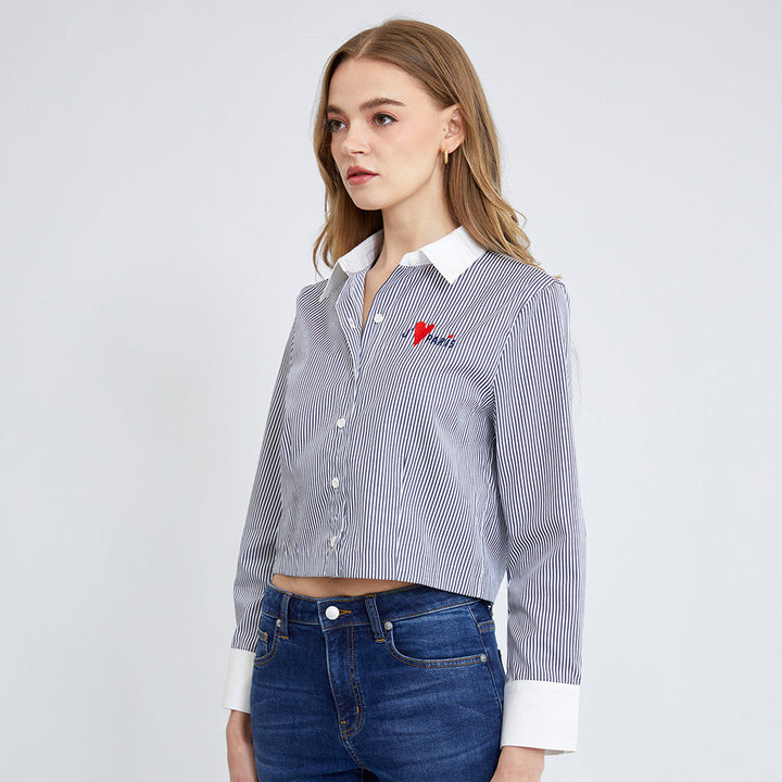 ELLE เสื้อเชิ๊ตสตรีผ้า COTTON YARNDYE แขนยาว ทรง Crop ปักโลโก้อก ELLE รุ่น W3B225 (มีให้เลือก2สี) ICCSHOPPING
