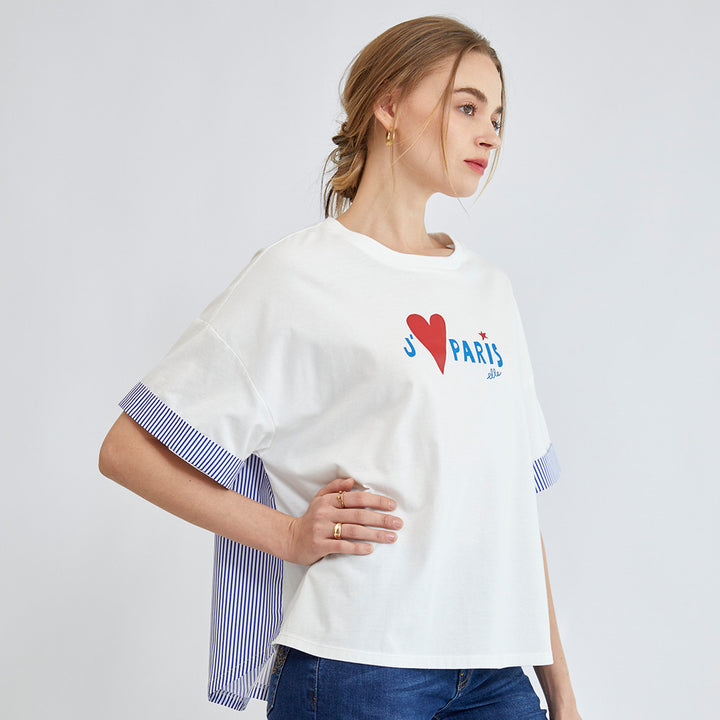 ELLE เสื้อยืด T-SHIRT ผ้า COTTON แขนสั้น ปลายแขนพับเบิ้ล สกรีนลายกราฟฟิค (มีให้เลือก 3สี)  รุ่น W3K689 