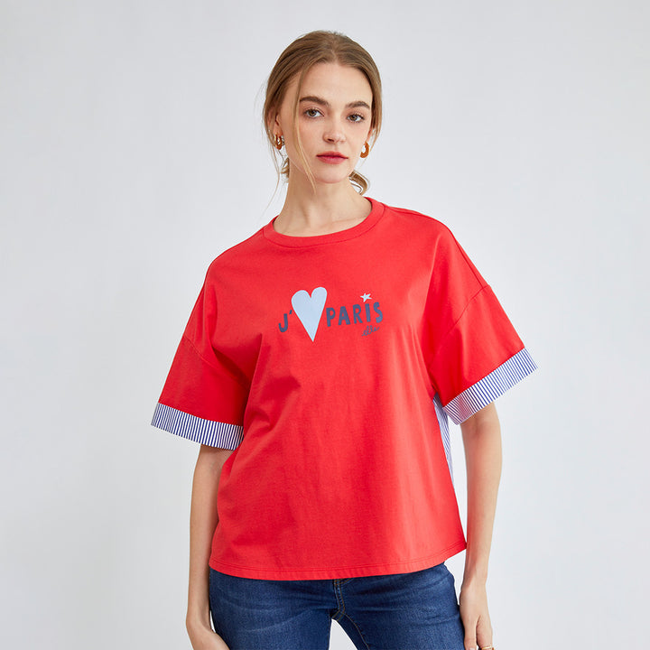 ELLE เสื้อยืด T-SHIRT ผ้า COTTON แขนสั้น ปลายแขนพับเบิ้ล สกรีนลายกราฟฟิค (มีให้เลือก 3สี)  รุ่น W3K689 