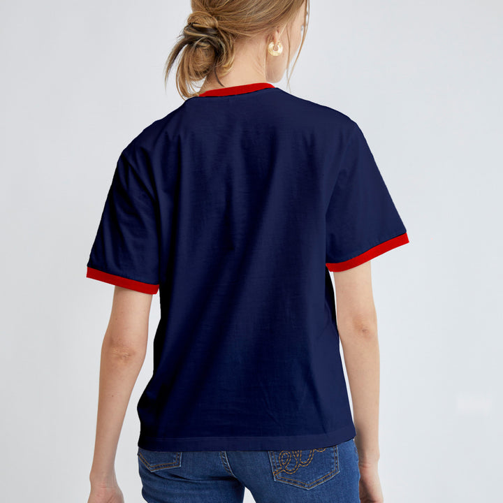 ELLE เสื้อยืด T-SHIRT แขนสั้น แต่งผ้า Rib สกรีนลายกราฟฟิค สีน้ำเงิน 