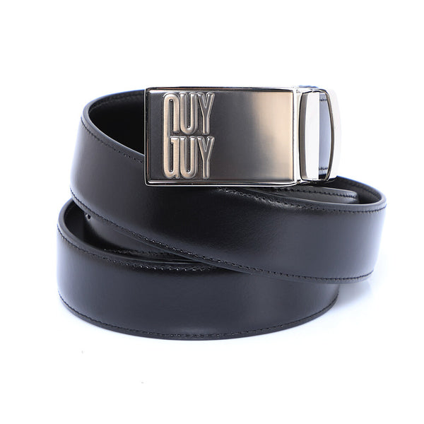 Guy Laroche เข็มขัดสายหนังผู้ชายหัวเข็มขัดแบบหมุด ( สีดำ ) 