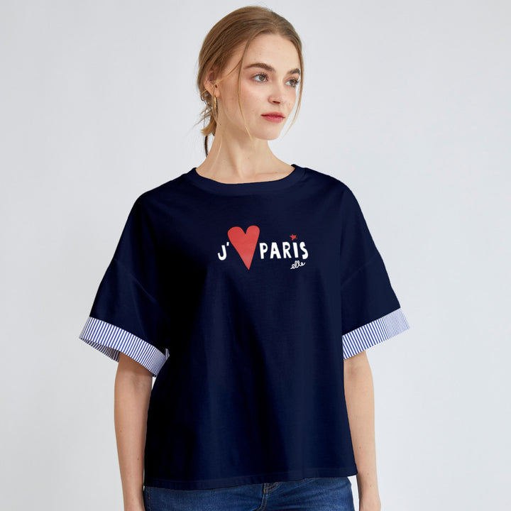 ELLE เสื้อยืด T-SHIRT ผ้า COTTON แขนสั้น ปลายแขนพับเบิ้ล สกรีนลายกราฟฟิค (มีให้เลือก 3สี)  รุ่น W3K689 
