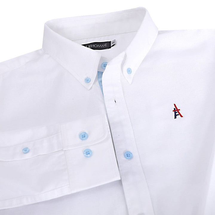 ELLE HOMME เสื้อเชิ้ตแขนยาว สีพื้น ชายโค้ง สีขาว รุ่น W8B685 ELLE HOMME