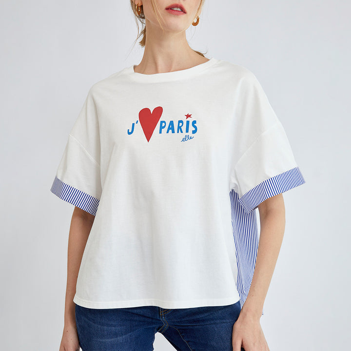 ELLE เสื้อยืด T-SHIRT ผ้า COTTON แขนสั้น ปลายแขนพับเบิ้ล สกรีนลายกราฟฟิค (มีให้เลือก 3สี)  รุ่น W3K689 
