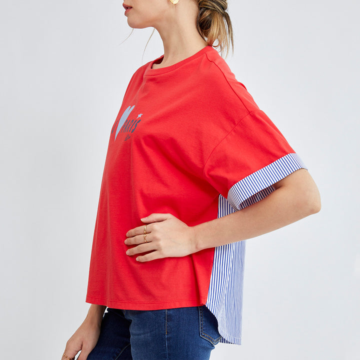ELLE เสื้อยืด T-SHIRT ผ้า COTTON แขนสั้น ปลายแขนพับเบิ้ล สกรีนลายกราฟฟิค (มีให้เลือก 3สี)  รุ่น W3K689 