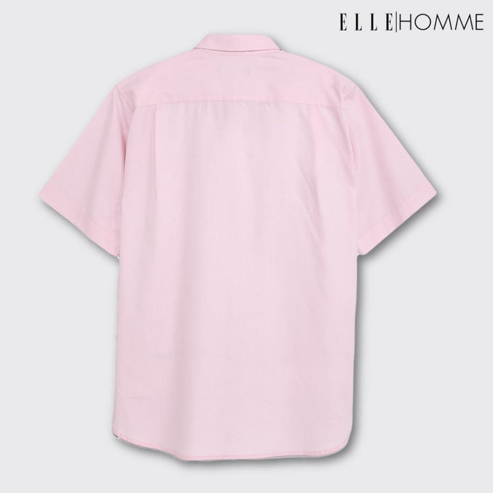 ELLE HOMME | เสื้อเชิ้ตแขนสั้น คอปกเชิ้ต ทรงโอเวอร์ไซซ์ สวมใส่สบาย ปักโลโก้ EH สีชมพู | W8B670 ICCSHOPPING