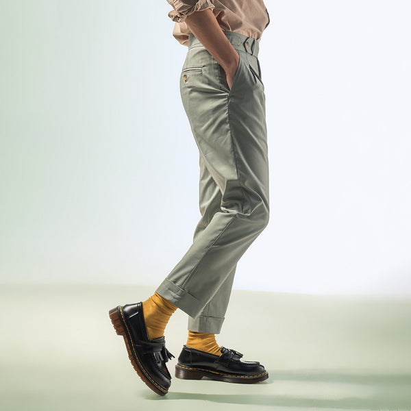 era-won กางเกงขายาว รุ่น Double Belts Trousers V5 ทรง Skinny Crop เอวสูง สี Light Green 