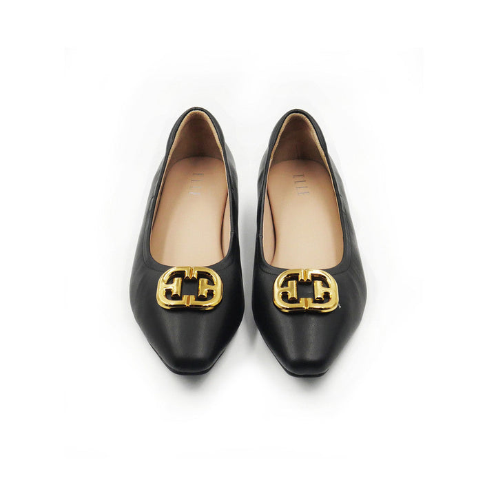 ELLE SHOES รองเท้าหุ้มส้นหัวมน หนังแกะแท้ แต่งโลโก้สีทอง มีให้เลือก 3 สี รุ่น- ELBL002 ICCSHOPPING