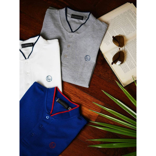 ELLE HOMME เสื้อเชิ้ตโปโลผู้ชายคอจีน แขนสั้นทรง Smart fit ทอลายที่ปก มีให้เลือก 3 สี รุ่น W8K912 ICCSHOPPING