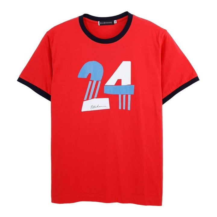 ELLE HOMME เสื้อยืดคอกลม แขนสั้น ผ้า Cotton สกรีนลายกราฟฟิค สีแดง รุ่น-W8K915 ICCSHOPPING
