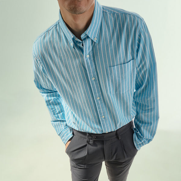era-won Premium Quality เสื้อเชิ้ต คอปก Dress shirt Regular Shirt แขนยาว สี Blue 
