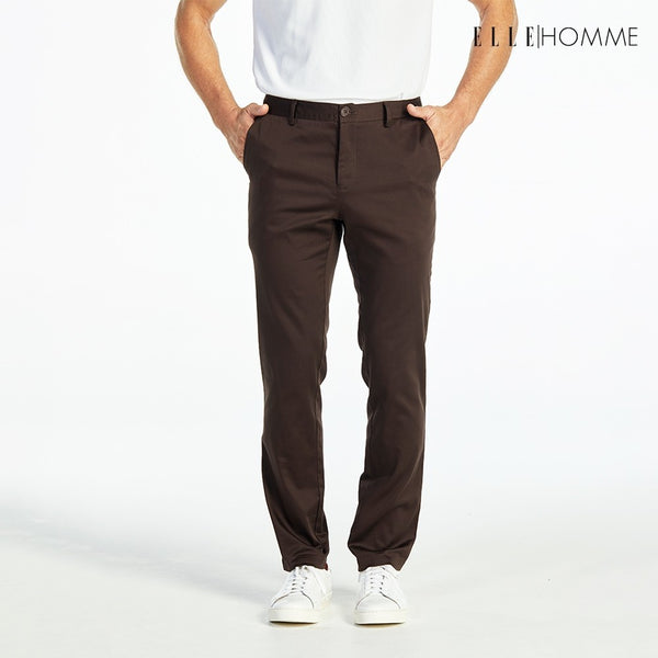 ELLE HOMME กางเกงชิโน่ ทรงสลิมฟิต ปักโลโก้ EH สีน้ำตาล W8L275 
