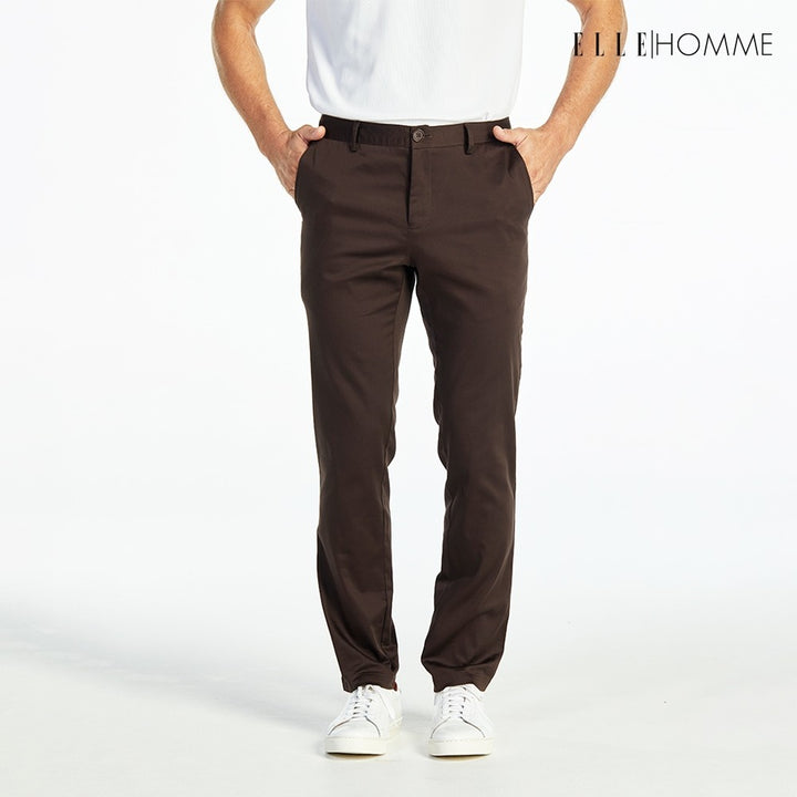 ELLE HOMME กางเกงชิโน่ ทรงสลิมฟิต ปักโลโก้ EH สีน้ำตาล W8L275 