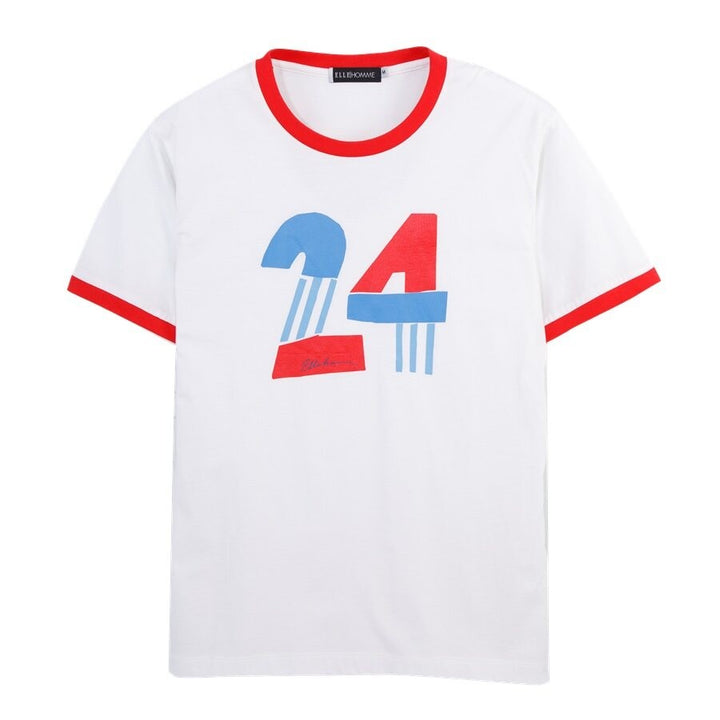 ELLE HOMME เสื้อยืดคอกลม แขนสั้น ผ้า Cotton สกรีนลายกราฟฟิค สีแดง รุ่น-W8K915 ICCSHOPPING
