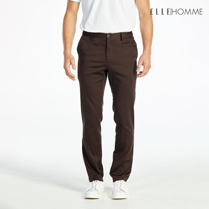 ELLE HOMME กางเกงชิโน่ ทรงสลิมฟิต ปักโลโก้ EH สีน้ำตาล W8L275 