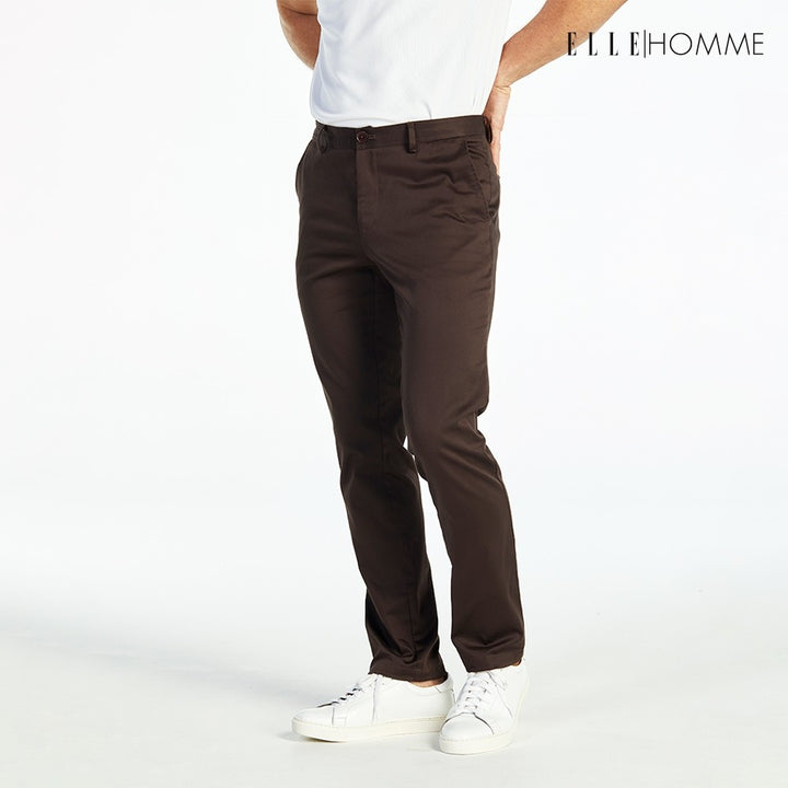 ELLE HOMME กางเกงชิโน่ ทรงสลิมฟิต ปักโลโก้ EH สีน้ำตาล W8L275 