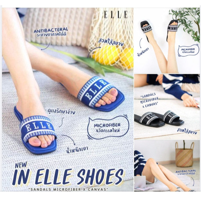 ELLE SHOES รองเท้าแบบสวมส้นเตี้ย -SANDELS แต่ง LOGO ELLE  มี 2 สี รุ่น- ELSM004 ICCSHOPPING